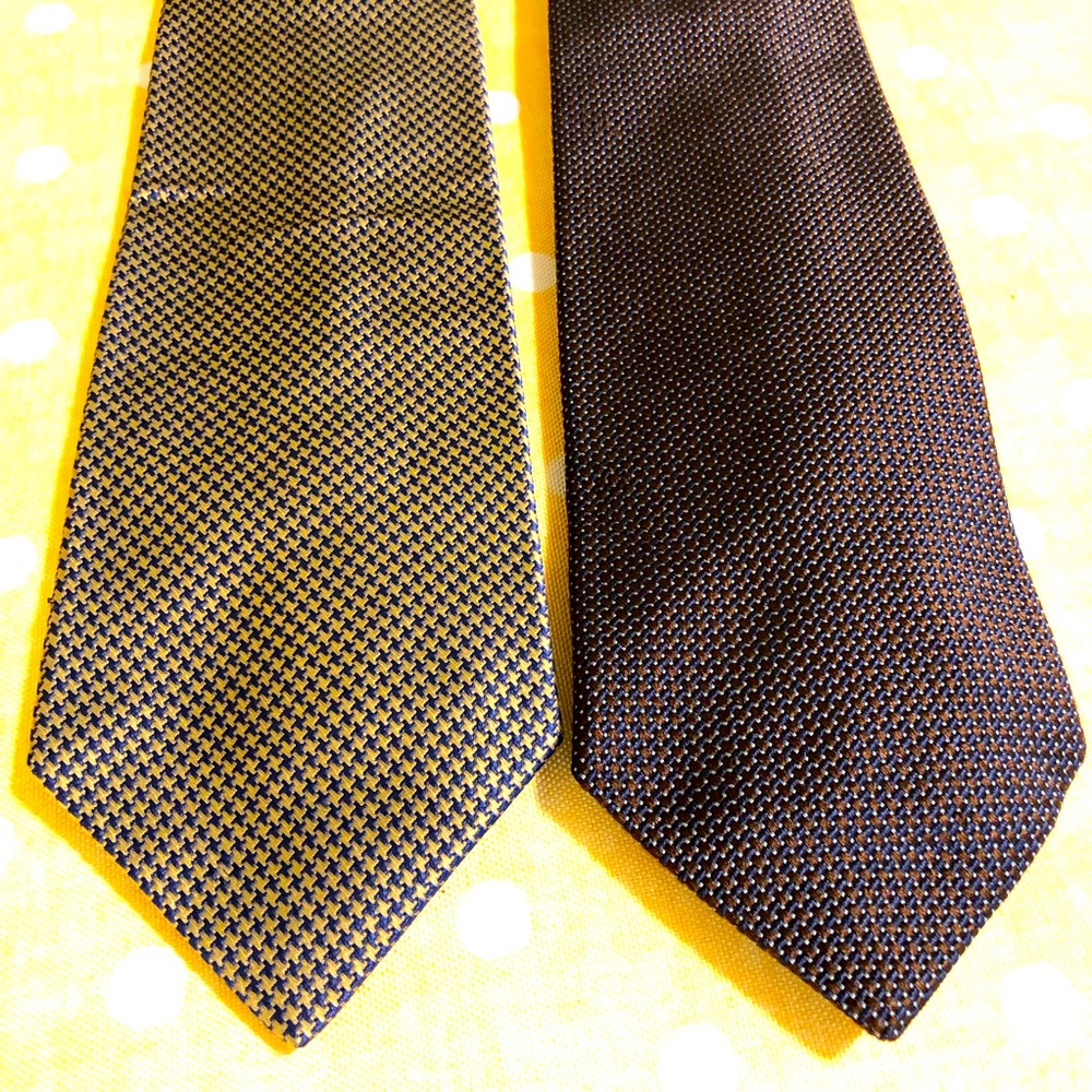 2 FACONNABLE Men’s Hand Made Designer Geometric Check 100% Silk Ties